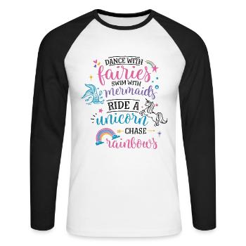 Tanz mit Feen Schwimmen Sie mit Meerjungfrauen Pitl Cith - Unisex Baseballshirt langarm - Weiß/Schwarz - Vorne - Nik (191cm)