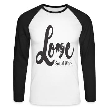 Love Social Work - Unisex Long Sleeve Baseball T-Shirt - white/black - Front - Nik (191cm)