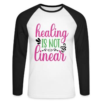 Heilung ist nicht linear Psychische Gesundheit - Unisex Baseballshirt langarm - Weiß/Schwarz - Vorne - Nik (191cm)