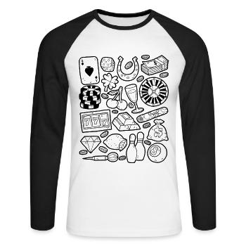 Casino - Unisex Baseballshirt langarm - Weiß/Schwarz - Vorne - Nik (191cm)