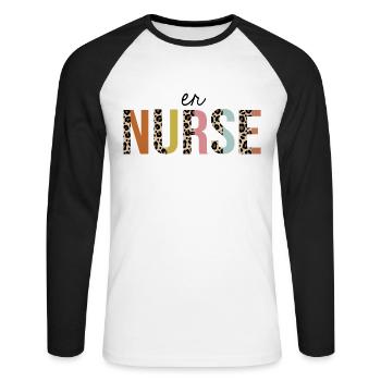 ER Krankenschwester Leopard Print Registrierte RN Krankenpflege - Unisex Baseballshirt langarm - Weiß/Schwarz - Vorne - Nik (191cm)
