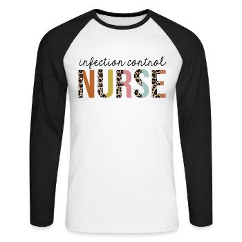 Infektionskontrolle Krankenschwester Leopard Print registriert - Unisex Baseballshirt langarm - Weiß/Schwarz - Vorne - Nik (191cm)