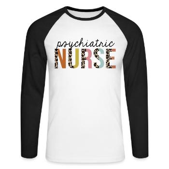 Psychiatrische Krankenschwester Leopardenmuster registriert RN - Unisex Baseballshirt langarm - Weiß/Schwarz - Vorne - Nik (191cm)