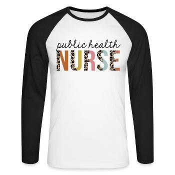 Infirmière en santé publique Leopard Print Registered RN - T-shirt baseball manches longues Homme - blanc/noir - Devant - Nik (191cm)