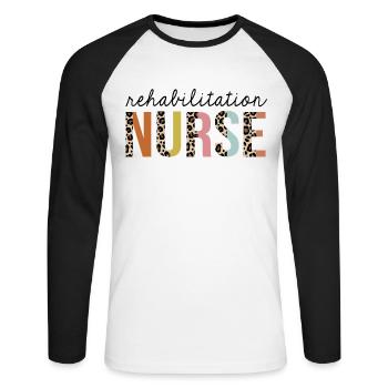 Rehabilitation Nurse Leopard Print Registered RN - Unisex Long Sleeve Baseball T-Shirt - white/black - Front - Nik (191cm)