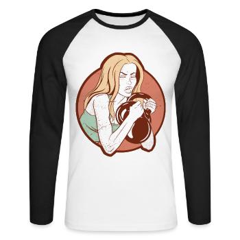 Bodybuilder Leg Day Girl Kettlebells Fitness - Unisex Baseballshirt langarm - Weiß/Schwarz - Vorne - Nik (191cm)
