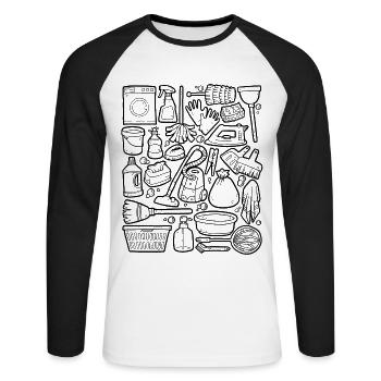 Nettoyage de la maison Doodles - nettoyage, nettoyage, nettoyage - T-shirt baseball manches longues Homme - blanc/noir - Devant - Nik (191cm)