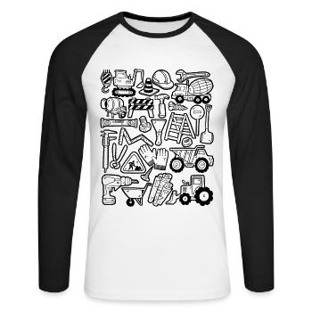Pelle de chantier Ouvrier de la construction Casque de grue Outil - T-shirt baseball manches longues Homme - blanc/noir - Devant - Nik (191cm)