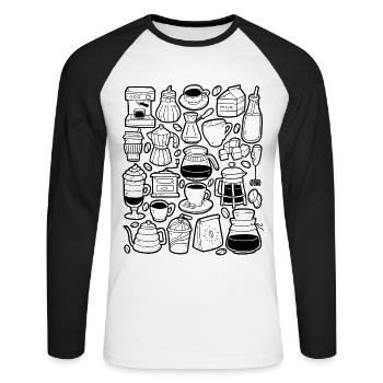Coffee Bean Barista Cappuccino Latte Coffeeshop - T-shirt baseball manches longues Homme - blanc/noir - Devant - Nik (191cm)