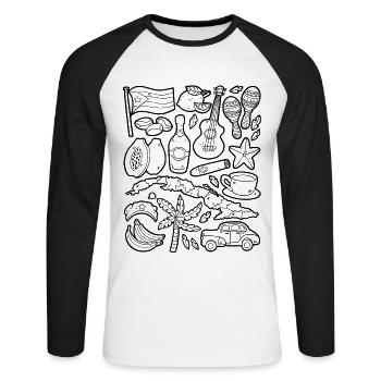 Cuba Doodle Havana Cigar Rhum Rumba des Caraïbes - T-shirt baseball manches longues Homme - blanc/noir - Devant - Nik (191cm)
