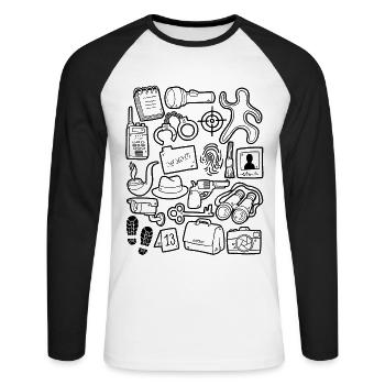 Detective Doodle Trail Evidence Detective Agency Case - T-shirt baseball manches longues Homme - blanc/noir - Devant - Nik (191cm)