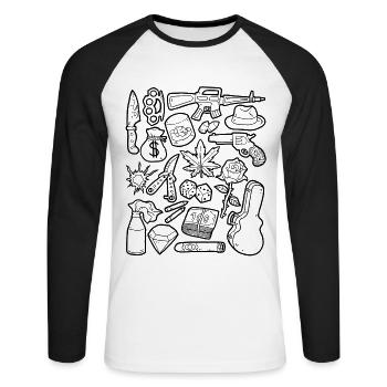 Crime mafieux Protection des gangsters Argent Trafic de drogue - T-shirt baseball manches longues Homme - blanc/noir - Devant - Nik (191cm)
