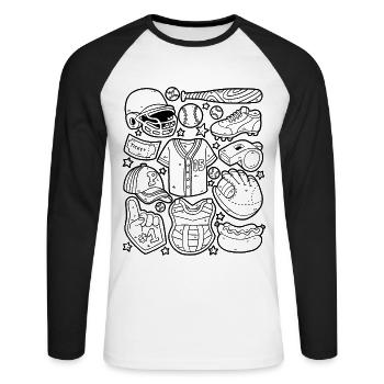 Receveur de coups de circuit des Doodles de baseball - T-shirt baseball manches longues Homme - blanc/noir - Devant - Nik (191cm)