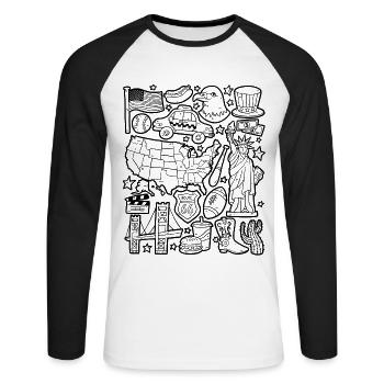 USA Doodles United States of America - Unisex Long Sleeve Baseball T-Shirt - white/black - Front - Nik (191cm)