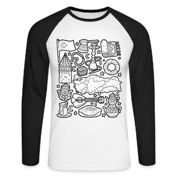 Turkey Doodles Istanbul Antalya Ankara Kebab - Unisex Long Sleeve Baseball T-Shirt - white/black - Front - Nik (191cm)