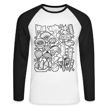 Vietnam Doodles Asia Hanoi Saigon Pho Banh Mi - T-shirt baseball manches longues Homme - blanc/noir - Devant - Nik (191cm)