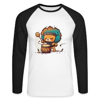 Lion Drummer - Unisex Long Sleeve Baseball T-Shirt - white/black - Front - Nik (191cm)