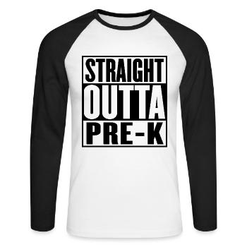 Straight Outta Pre Kindergarten Graduation - Unisex Long Sleeve Baseball T-Shirt - white/black - Front - Nik (191cm)