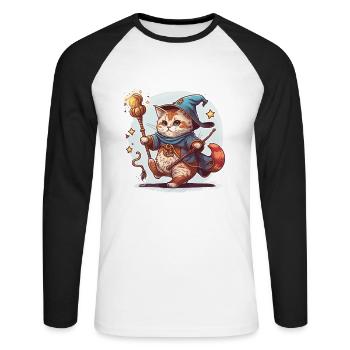 Magicien félin - T-shirt baseball manches longues Homme - blanc/noir - Devant - Nik (191cm)