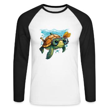 Aventure sous-marine avec les tortues - T-shirt baseball manches longues Homme - blanc/noir - Devant - Nik (191cm)