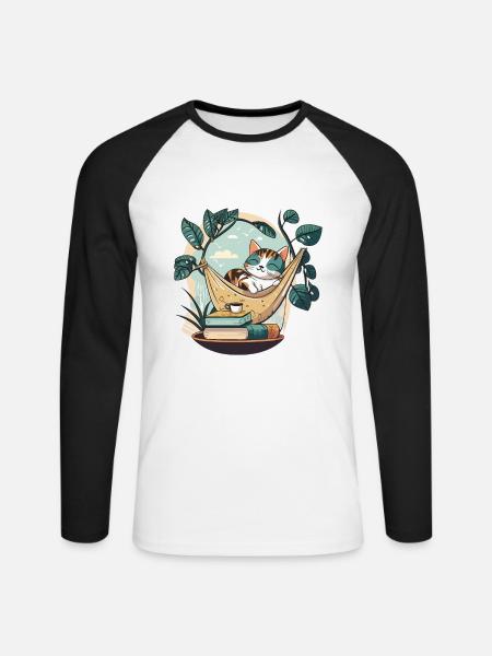 Cat Book Lover - Unisex Long Sleeve Baseball T-Shirt - white/black