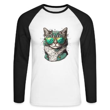 Coole Katze - Unisex Baseballshirt langarm - Weiß/Schwarz - Vorne - Nik (191cm)