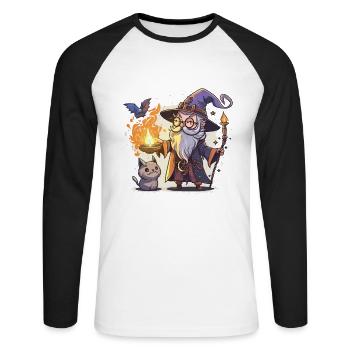Assistant et familier - T-shirt baseball manches longues Homme - blanc/noir - Devant - Nik (191cm)