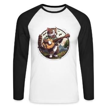 Chat mélodique - T-shirt baseball manches longues Homme - blanc/noir - Devant - Nik (191cm)