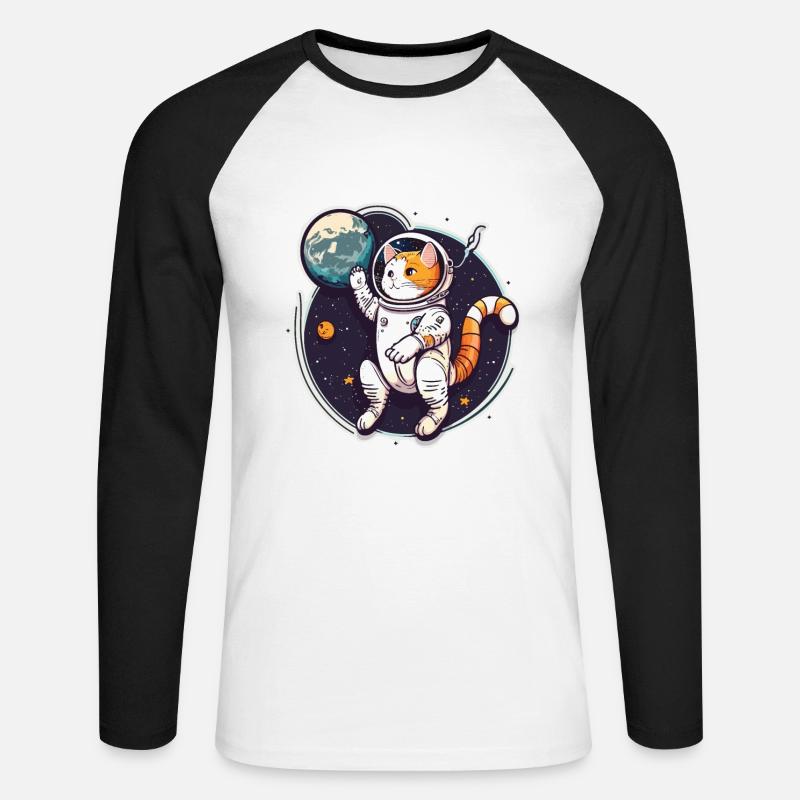 Feline Space Explorer - Unisex Long Sleeve Baseball T-Shirt - white/black