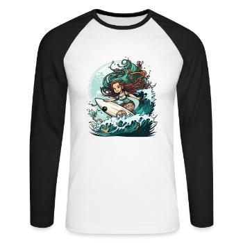 Surfing Siren - Unisex Long Sleeve Baseball T-Shirt - white/black - Front - Nik (191cm)