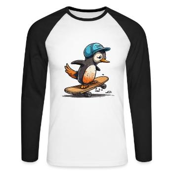 Skating Penguin - Unisex Long Sleeve Baseball T-Shirt - white/black - Front - Nik (191cm)