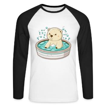 Entspannender Eisbär - Unisex Baseballshirt langarm - Weiß/Schwarz - Vorne - Nik (191cm)