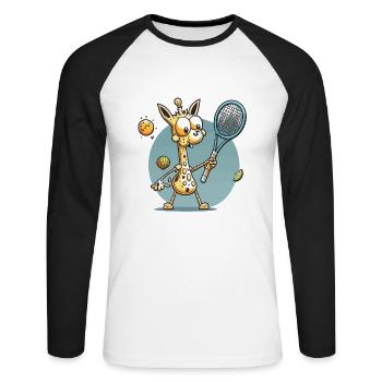 Tennisprofi Giraffe - Unisex Baseballshirt langarm - Weiß/Schwarz - Vorne - Nik (191cm)