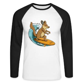 Kangaroo Surfer - Unisex Long Sleeve Baseball T-Shirt - white/black - Front - Nik (191cm)