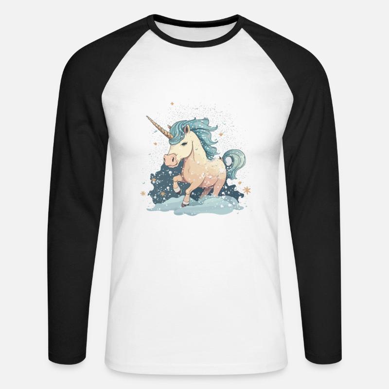 Verschneites Einhorn - Unisex Baseballshirt langarm - Weiß/Schwarz