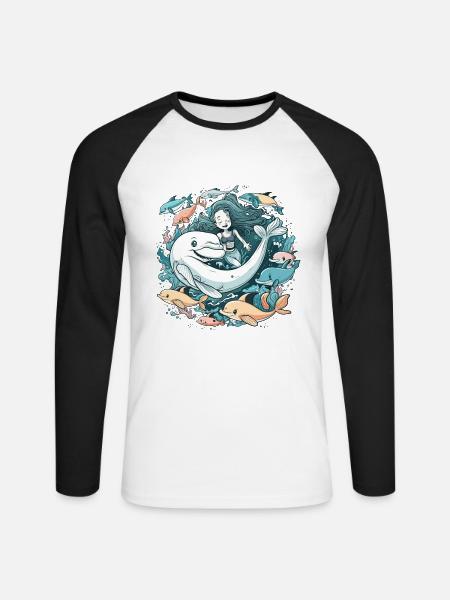 Aventure Sirène - T-shirt baseball manches longues Homme - blanc/noir