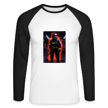 Un design de pompier héroïque pour de vrais héros - T-shirt baseball manches longues Homme - blanc/noir - Devant - Nik (191cm)