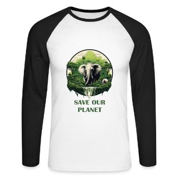 Sauvons notre planète - Protection de l’environnement Protection du climat - T-shirt baseball manches longues Homme - blanc/noir - Devant - Nik (191cm)