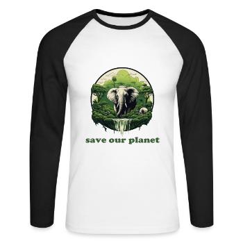 Sauvons notre planète - Protection de l’environnement Protection du climat - T-shirt baseball manches longues Homme - blanc/noir - Devant - Nik (191cm)