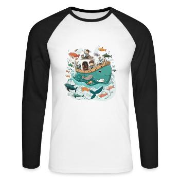Sail Away: Abenteuer im Ozean - Unisex Baseballshirt langarm - Weiß/Schwarz - Vorne - Nik (191cm)
