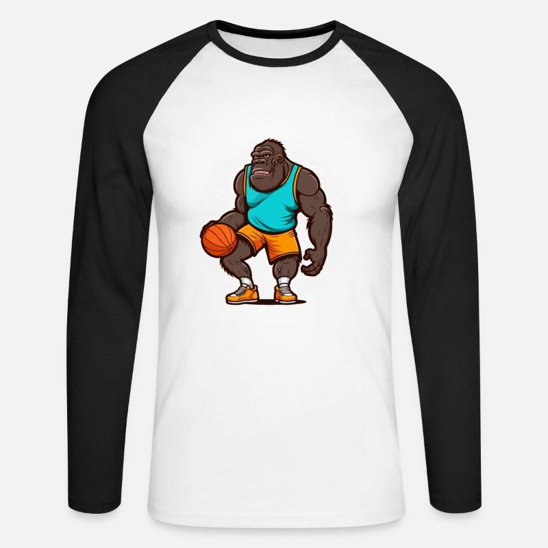 Korb-Gorilla - Unisex Baseballshirt langarm - Weiß/Schwarz