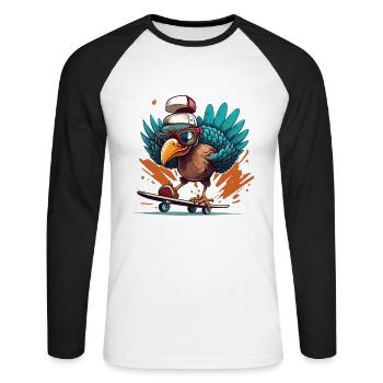 Turk-Skateboarding - Unisex Baseballshirt langarm - Weiß/Schwarz - Vorne - Nik (191cm)