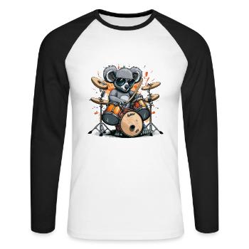 Koala-Trommler - Unisex Baseballshirt langarm - Weiß/Schwarz - Vorne - Nik (191cm)