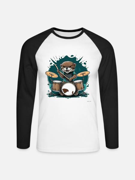 Otter-Trommler - Unisex Baseballshirt langarm - Weiß/Schwarz