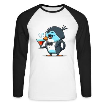 Ausgefallener Pinguin - Unisex Baseballshirt langarm - Weiß/Schwarz - Vorne - Nik (191cm)