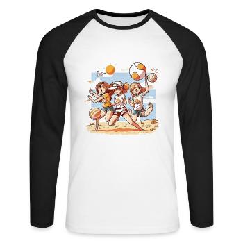 Servir et plage - T-shirt baseball manches longues Homme - blanc/noir - Devant - Nik (191cm)