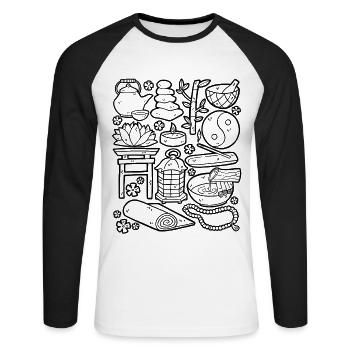 Méditation Zen - T-shirt baseball manches longues Homme - blanc/noir - Devant - Nik (191cm)