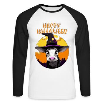 Halloween Cow Vegan Witch Hat Farmer Witch Star - Unisex Long Sleeve Baseball T-Shirt - white/black - Front - Nik (191cm)