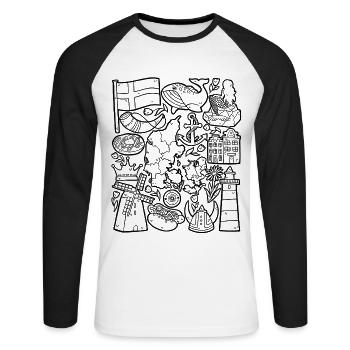 Dänemark - Unisex Baseballshirt langarm - Weiß/Schwarz - Vorne - Nik (191cm)