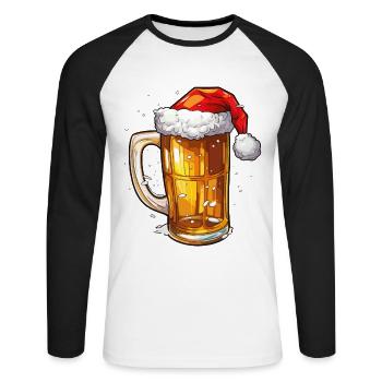 Weihnachten Bier Weihnachtsbier Prost Lustig Humor - Unisex Baseballshirt langarm - Weiß/Schwarz - Vorne - Nik (191cm)